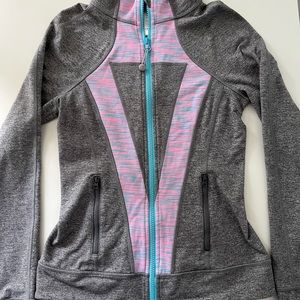 Grey Ivivva Perfect Your Practice Zip Up Jacket with pink and blue design